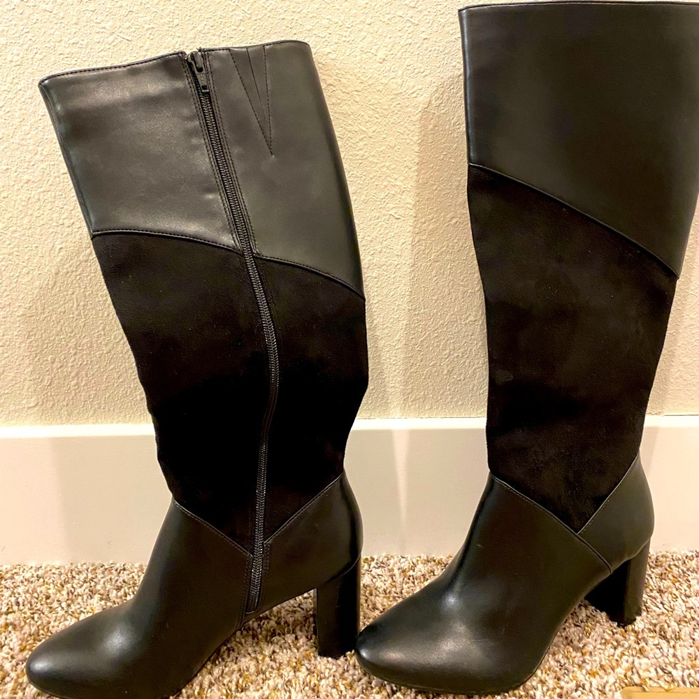 New with tags Black leather and suede tall boots with heel